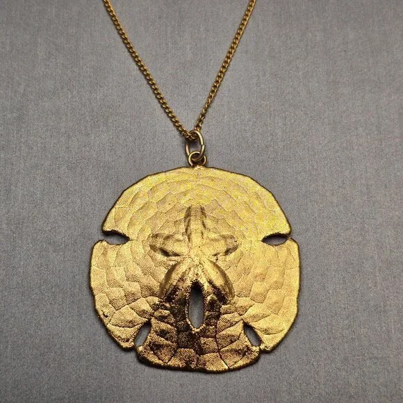 VTG 12K GF Sand Dollar Pendant Necklace 18" Natural Shell 1970s USA - Picture 1 of 11